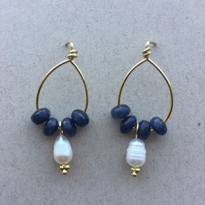 Sapphire Jade and Pearl Earrings